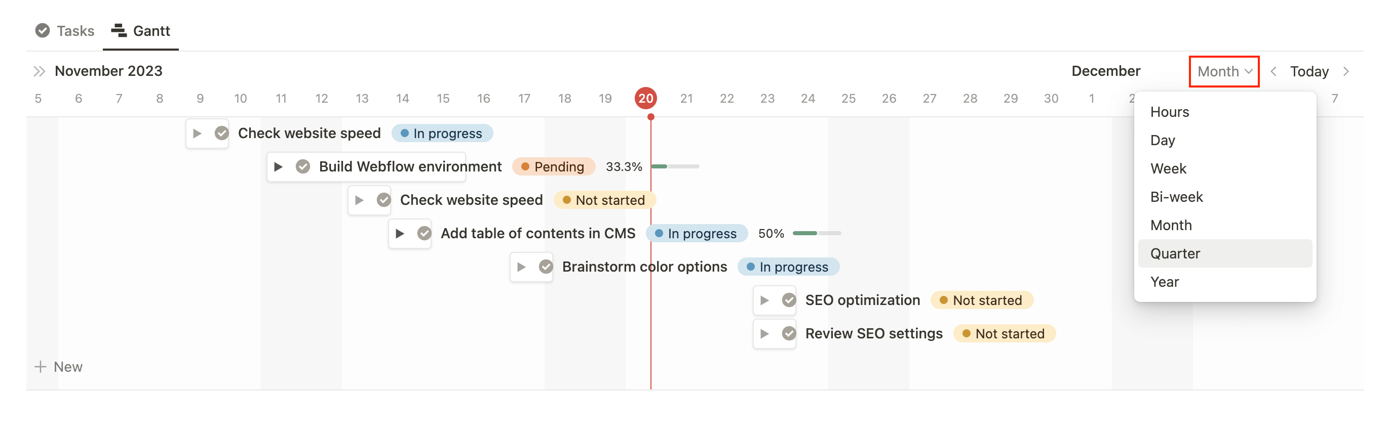 Use the timeline zoom controls