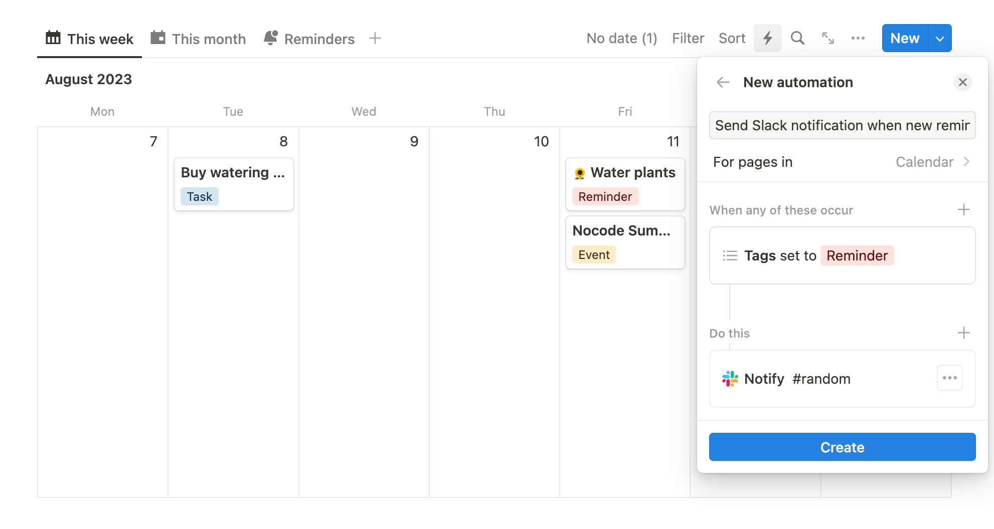 Notion calendar Slack notifications