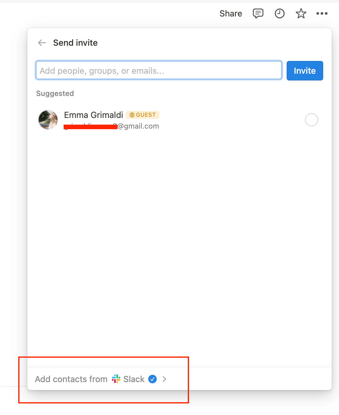 Share a Notion page with Slack contacts