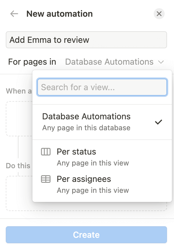 Notion database automation per view