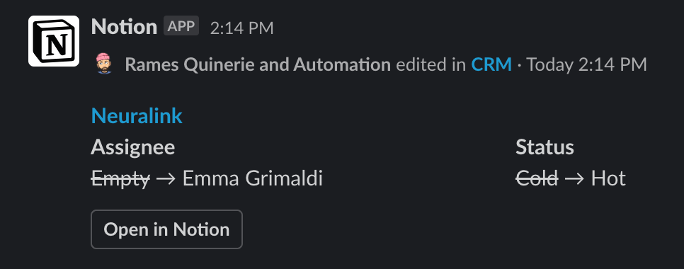 Automatisation de base de données Notion | Notification Slack