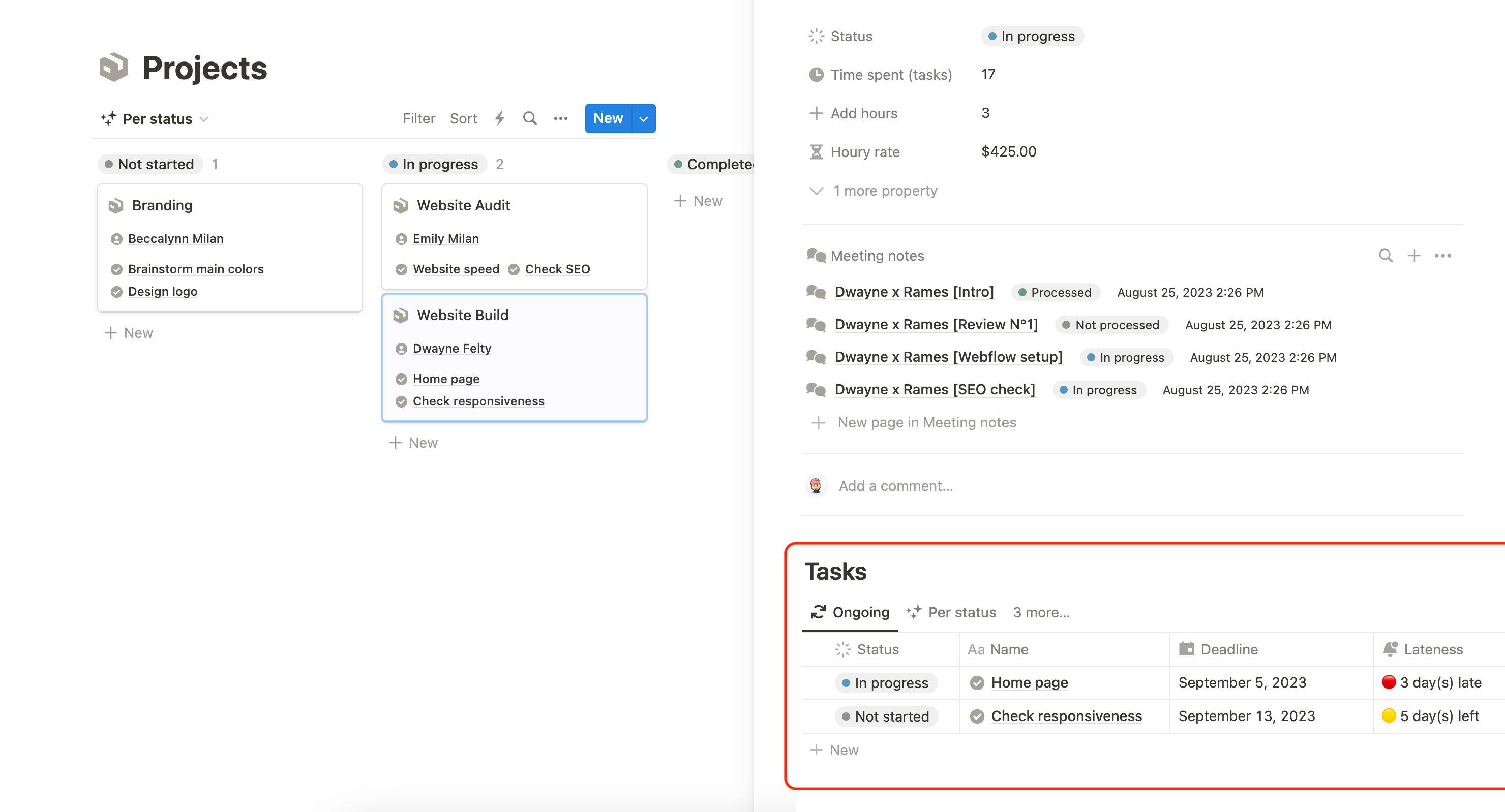 Base de données Projets Notion