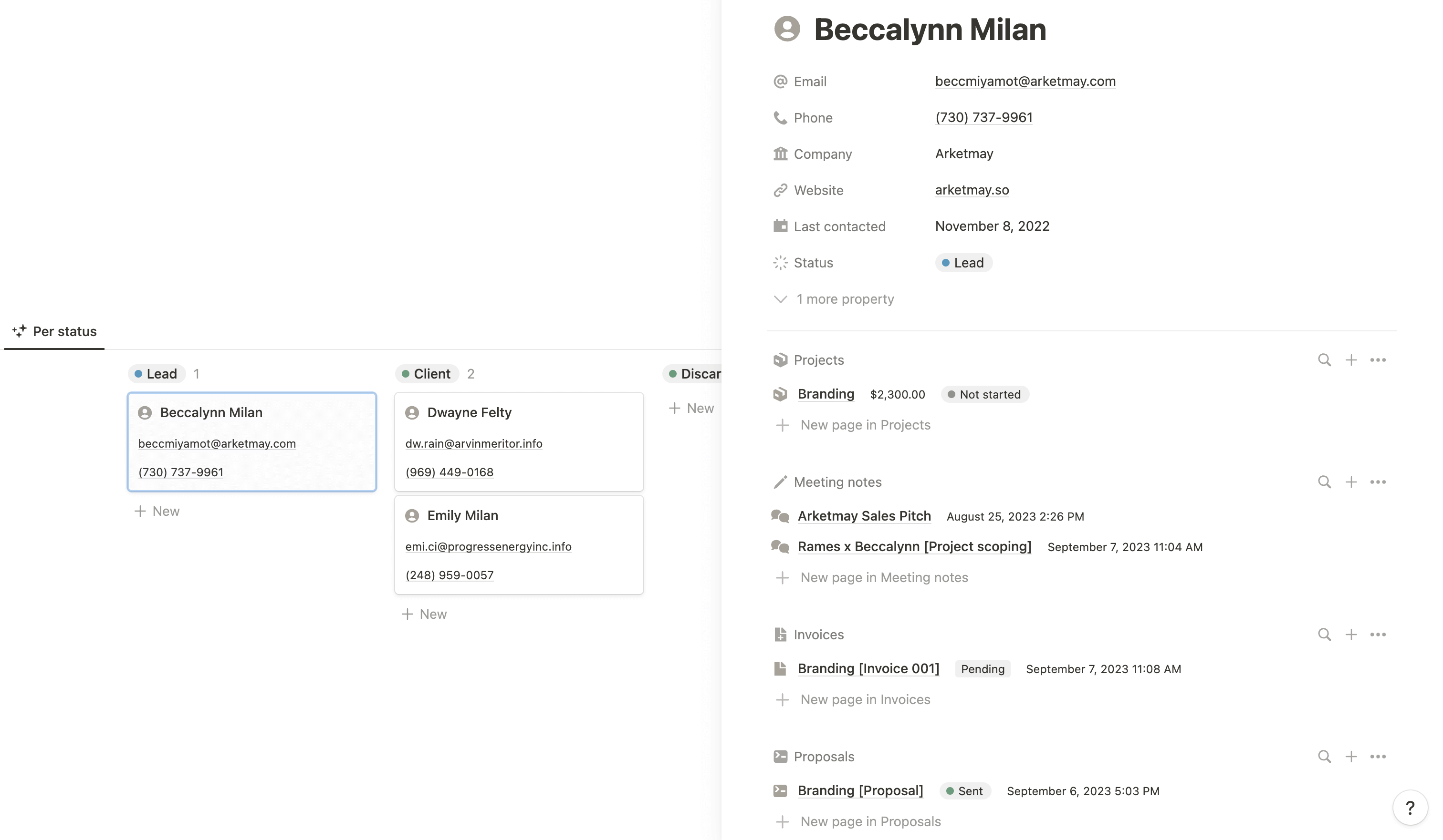 Notion client CRM template