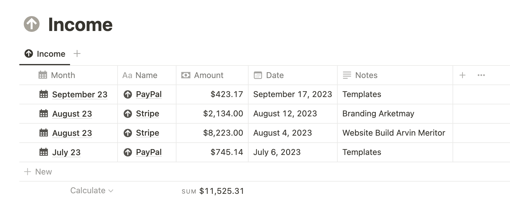 Notion income tracker