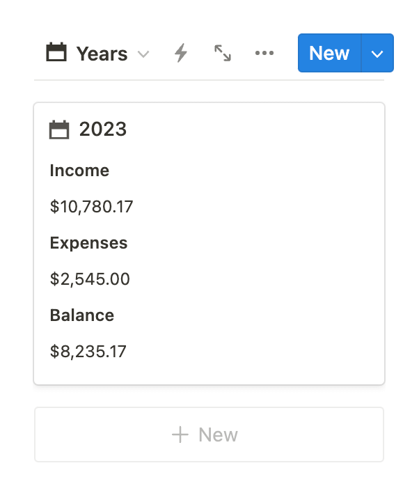 Notion finance tracker yearly report