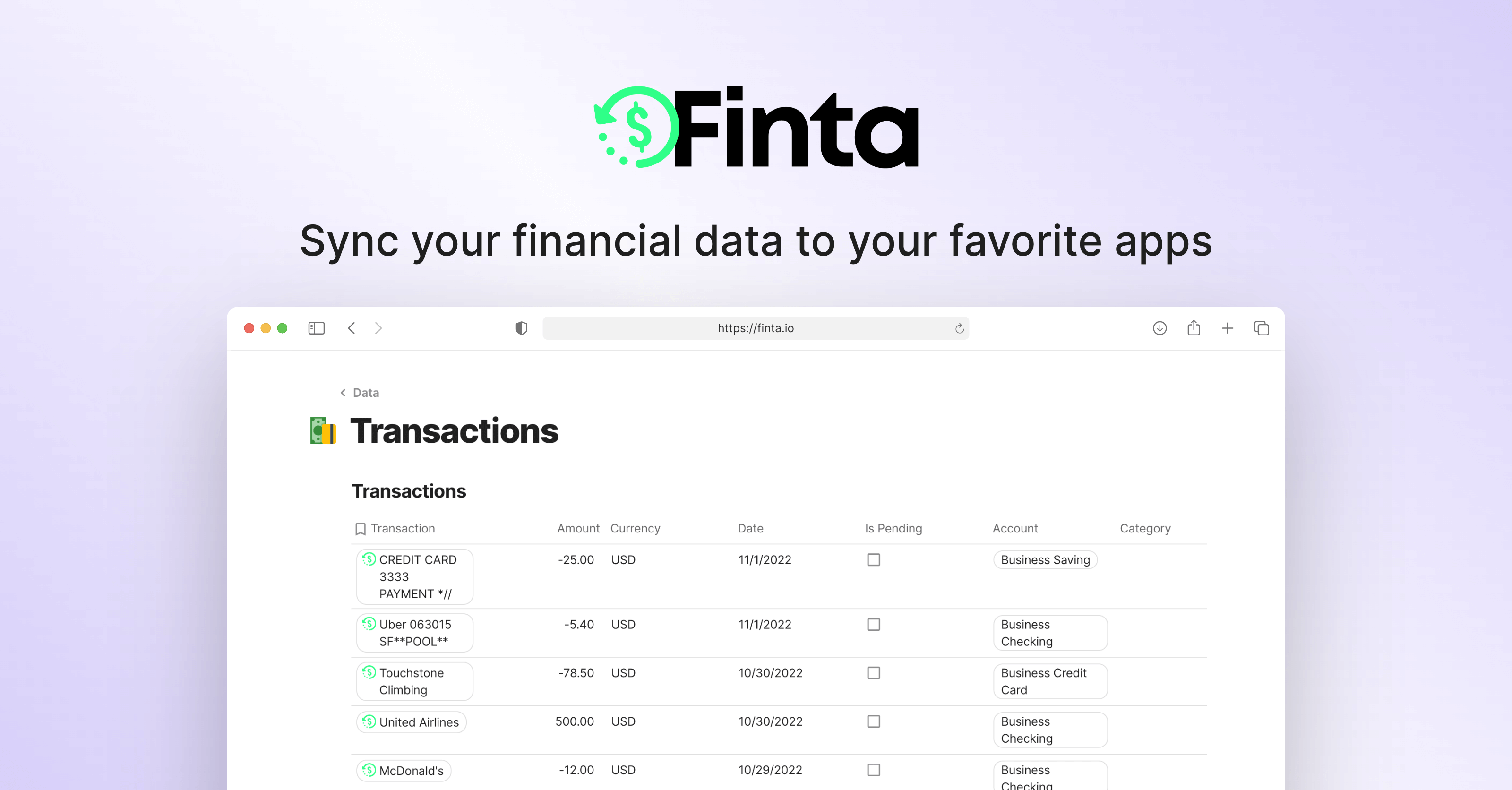 Finta pour suivi financier Notion