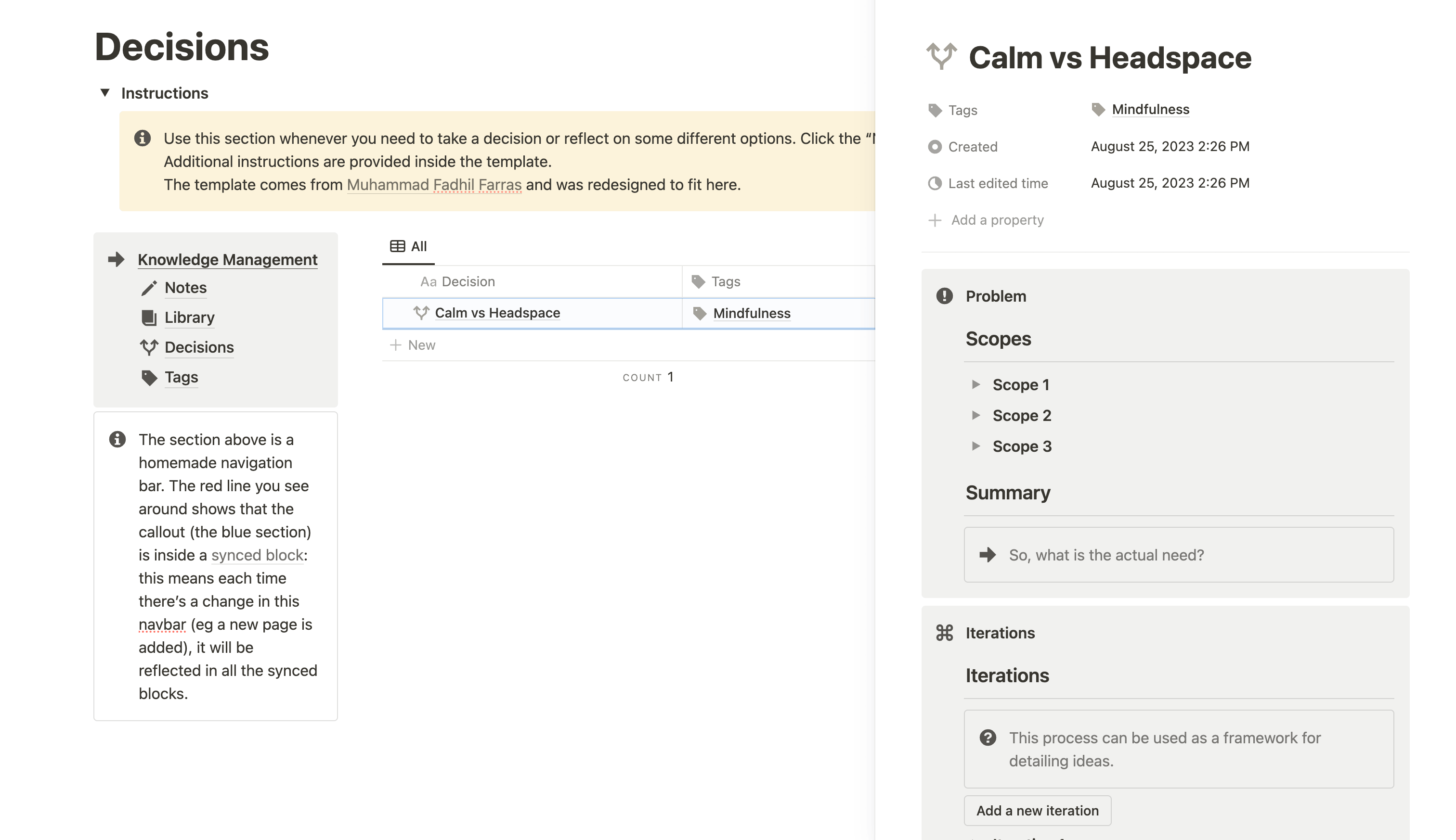 Notion Decision template