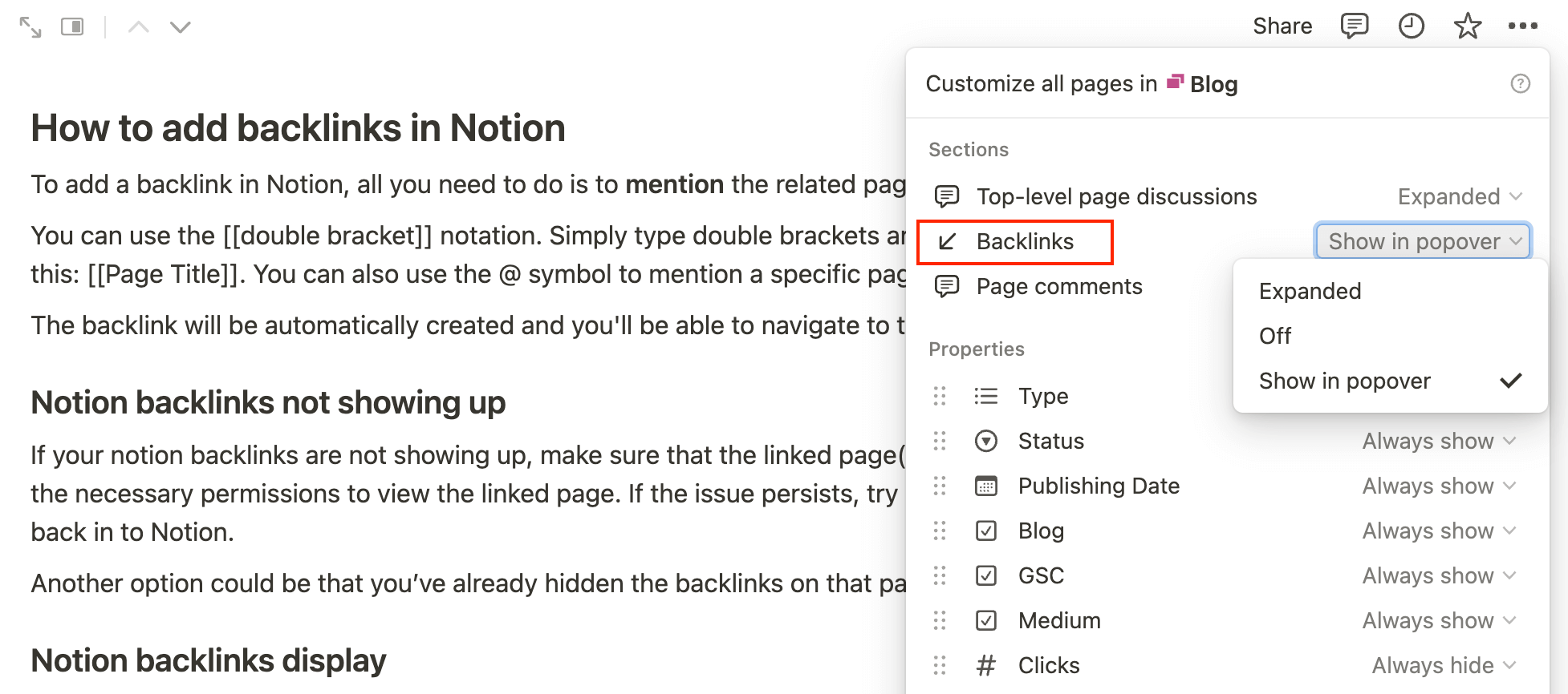 How to solve notion backlinks not showing up