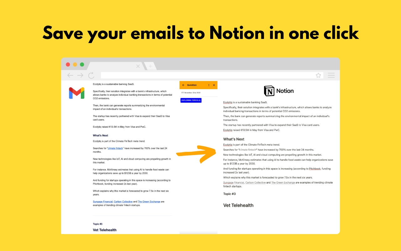 Quicktion — Save Emails to Notion