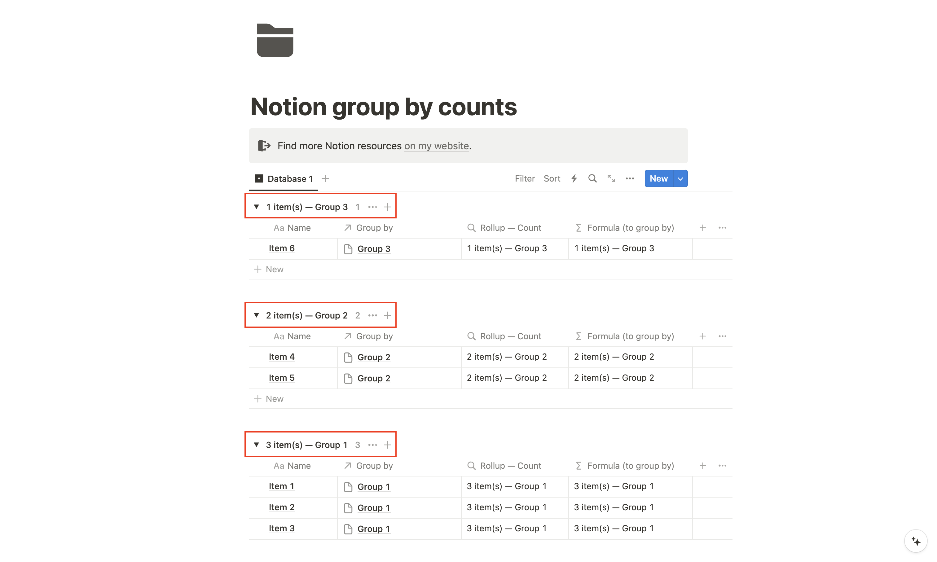 Notion sort table by counts