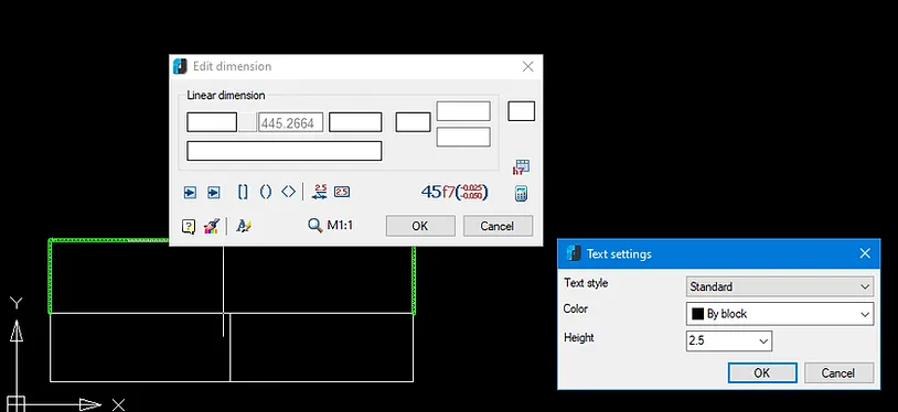 Panel de ajustes de cotas