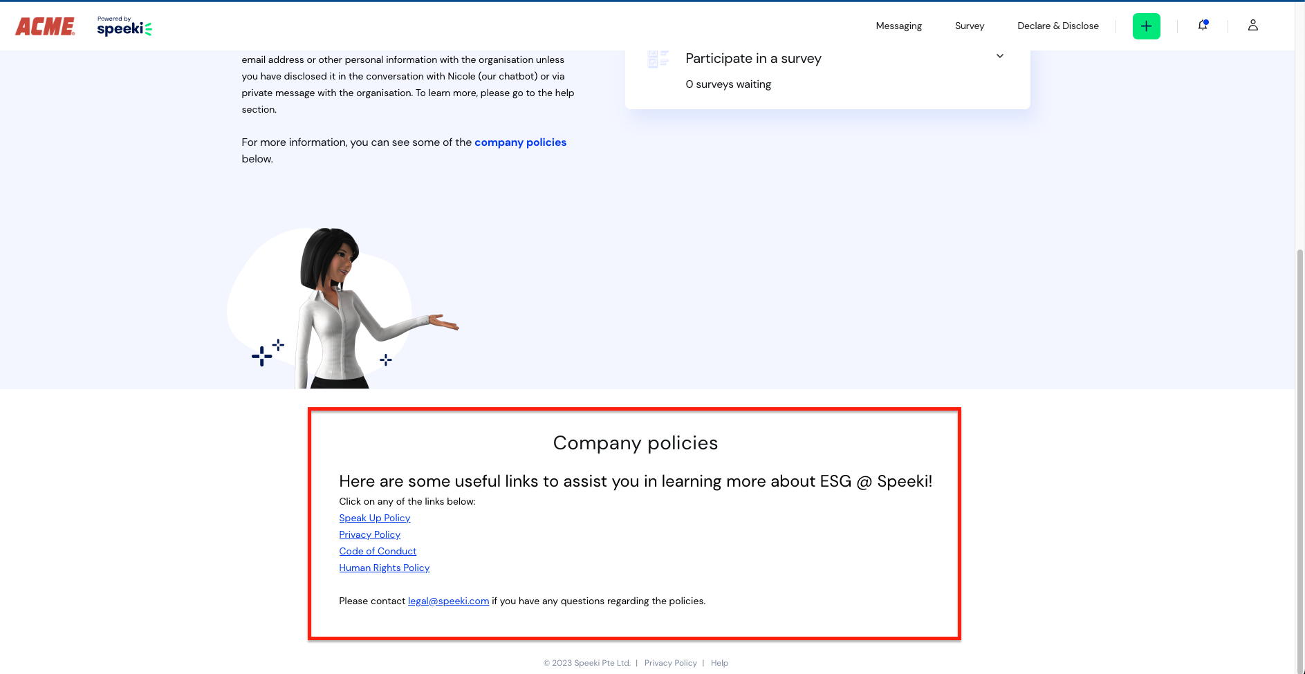 Web Portal Company policies section