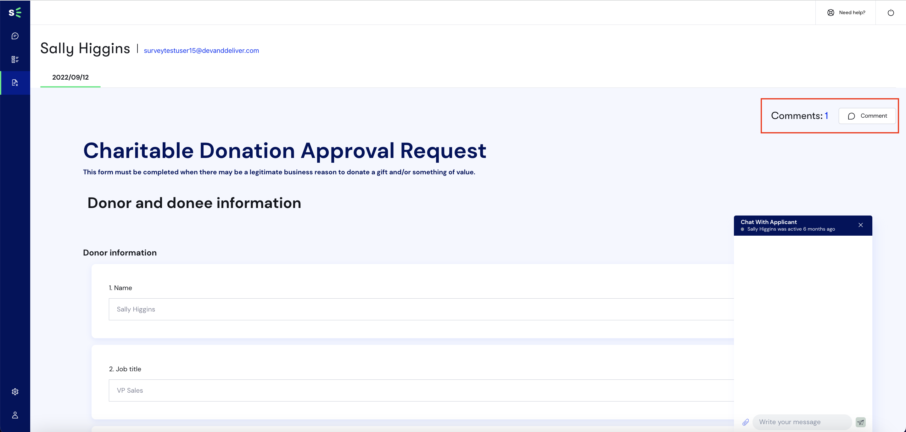 Using the Comments feature in Declare & Disclose user's form submission