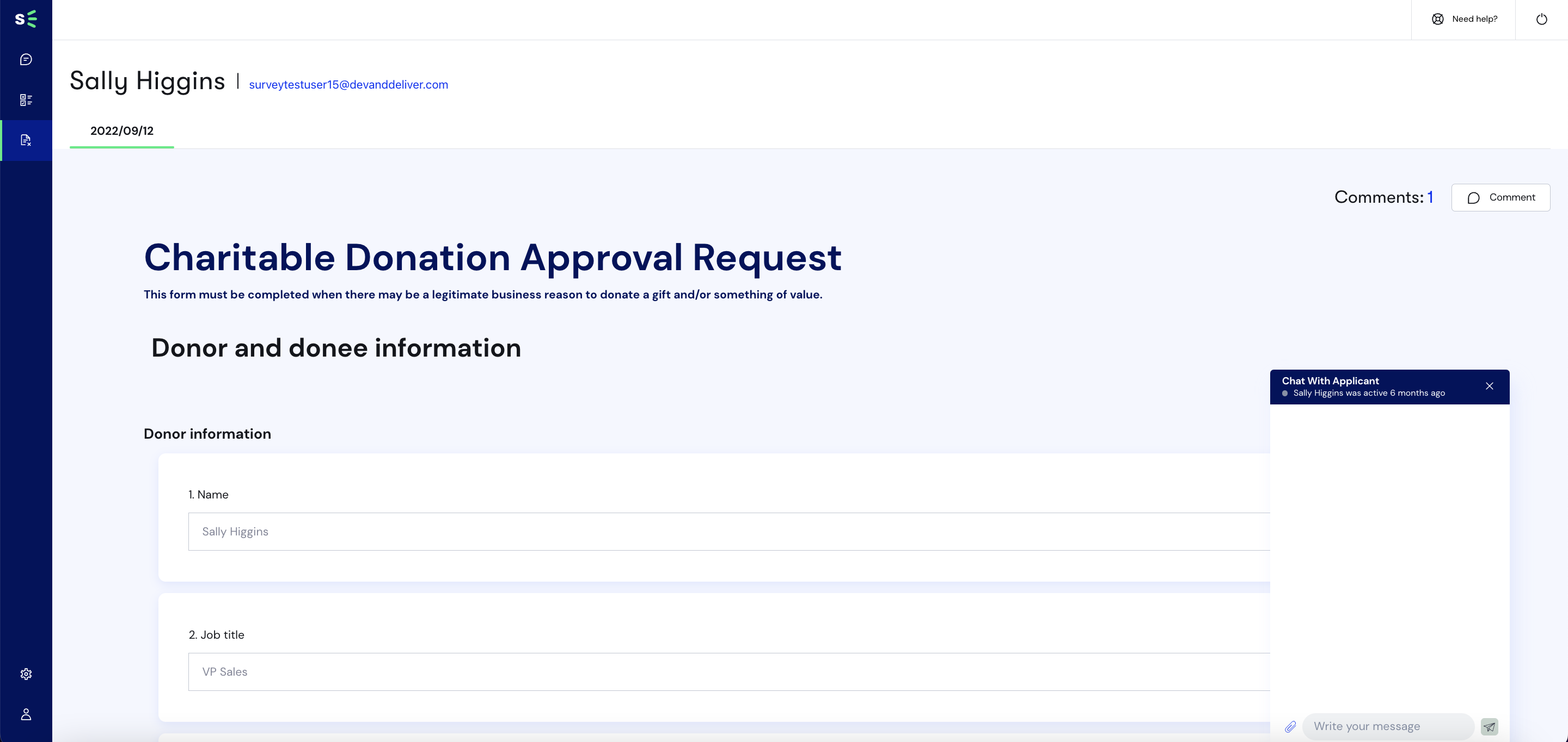 User's form submissions in Declare & Disclose