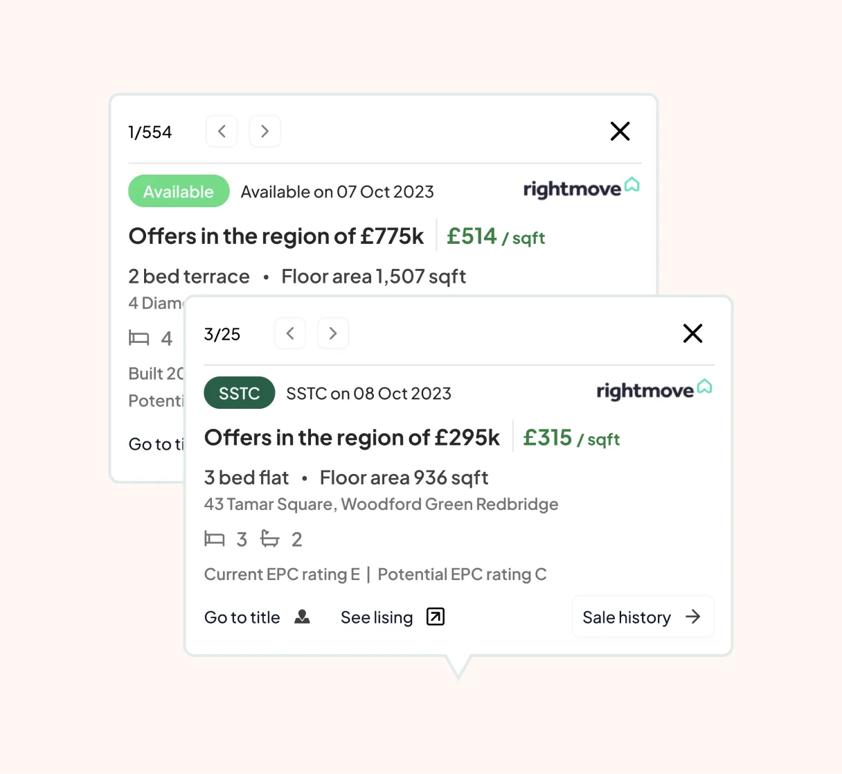 Searchland Rightmove onmarket rental and sales listings