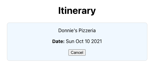 Screenshot of the itinerary app