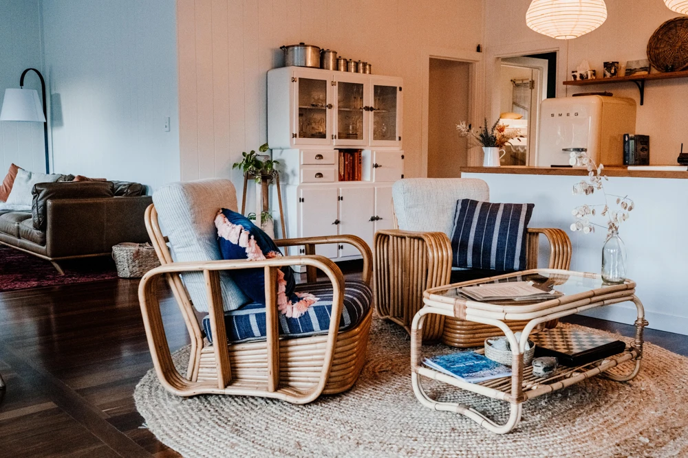 Living room with wicker chairs