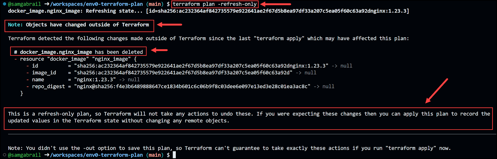 terraform plan refresh only output