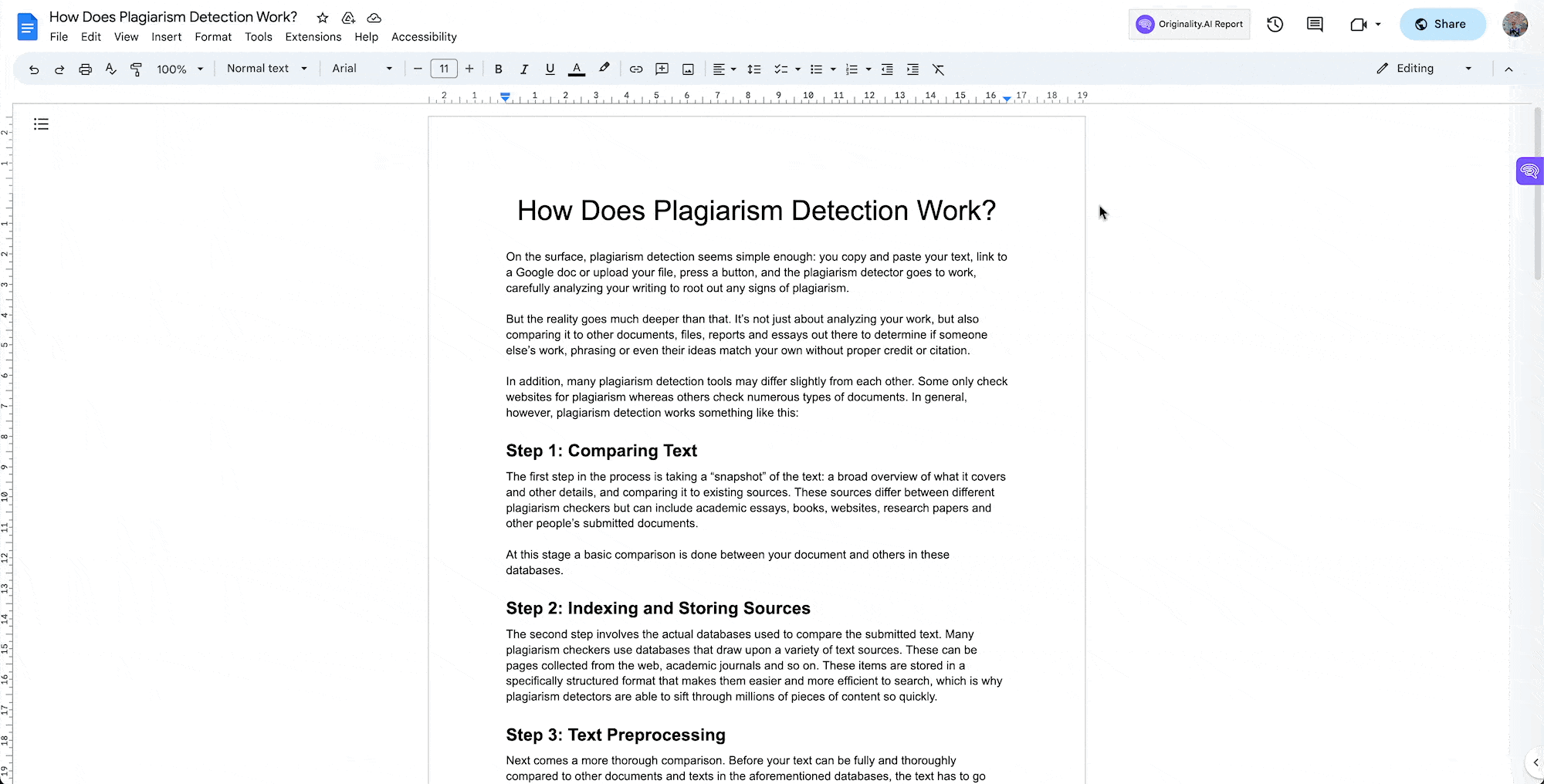 how does originality.ai plagiarism detection works