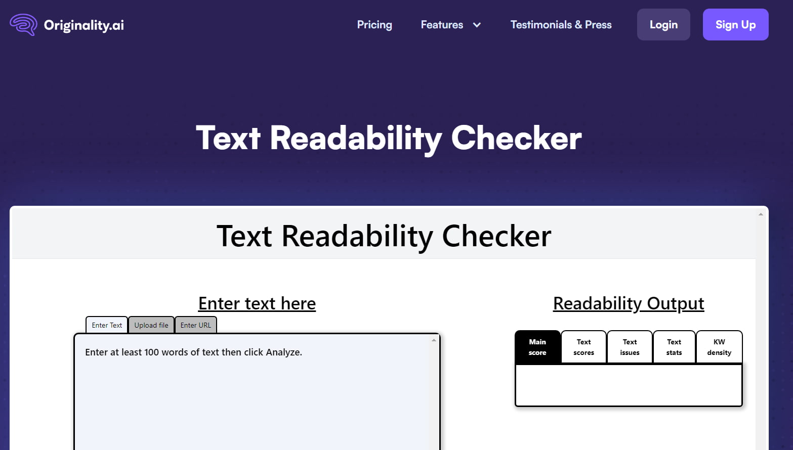 Originality.AI’s free text readability checker