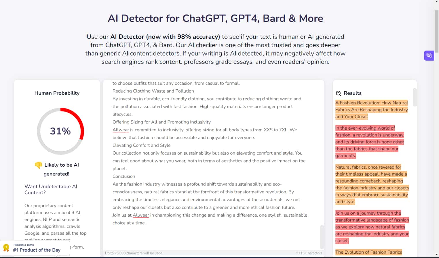 Original Content ai detection probability score in Contentatscale