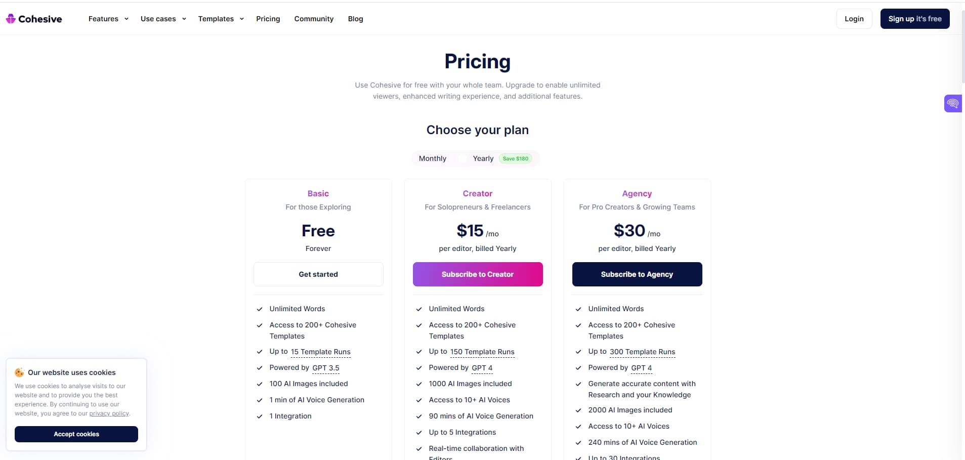 Cohesive AI Pricing Plans