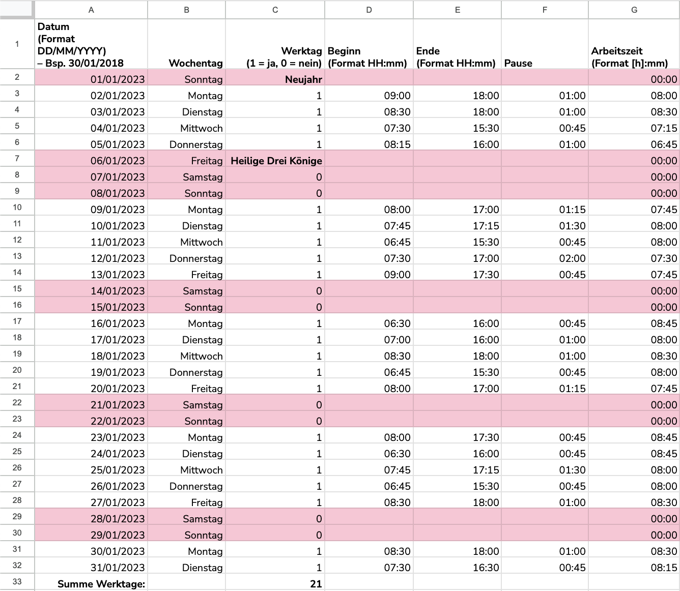Arbeitszeiterfassung mit Excel 2024 [Vorlage als Download]