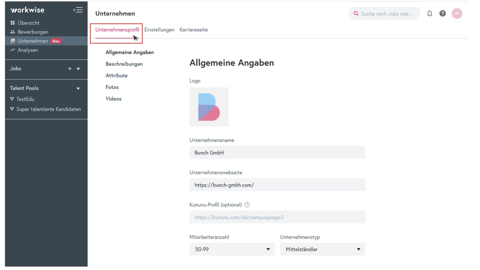 Unternehmensprofil erstellen