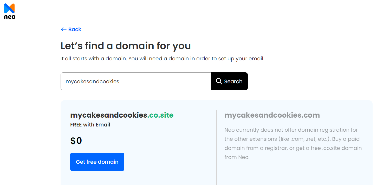 A screenshot of Find a new domain page 