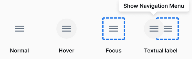 Buttons:-Normal, Hover, Focus and Textual Label.