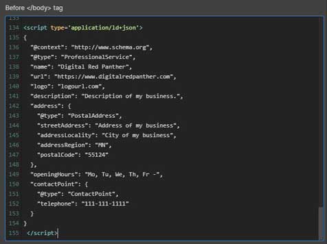 Paste the schema code into the body tag