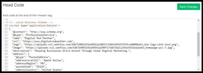 Add schema markup to head tag of Webflow Custom Code