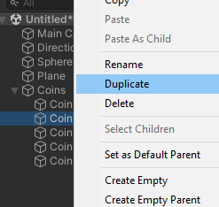 Пустой объект внутри &laquo;Coins&raquo;