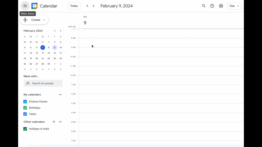 A GIF that shows how to schedule a Google Meet from Google Calendar.