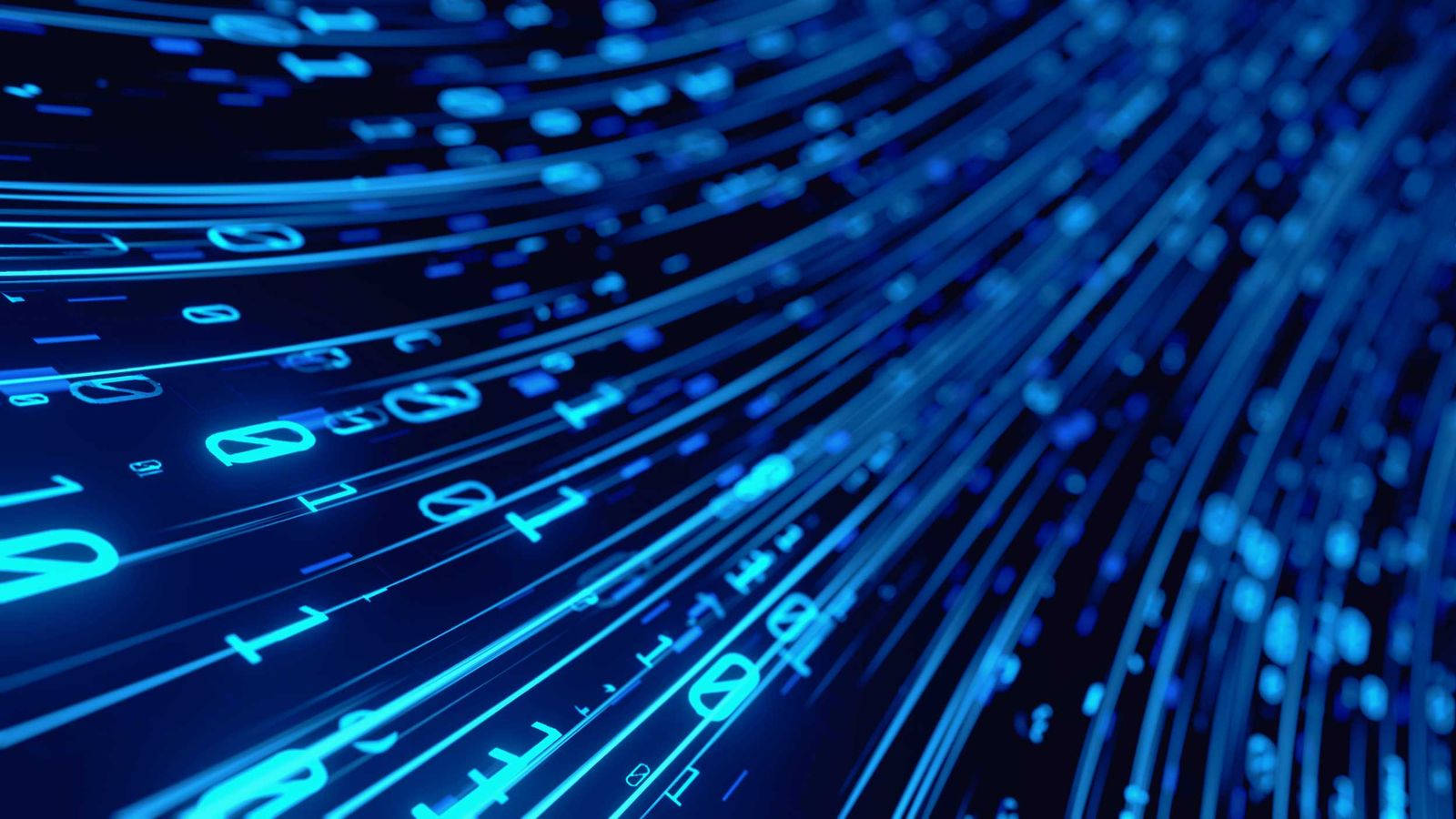 3D Rendering of abstract fast moving binary computer data.