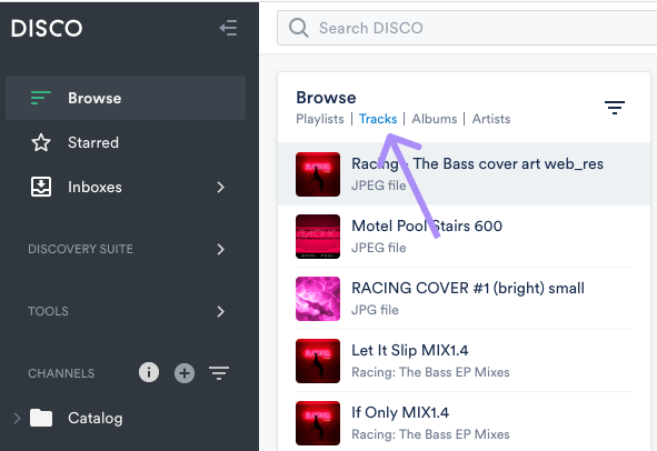 the Tracks view in Browse