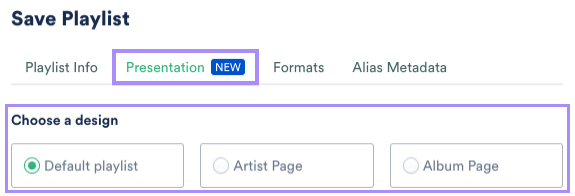 Playlist save pop up Presentation tab