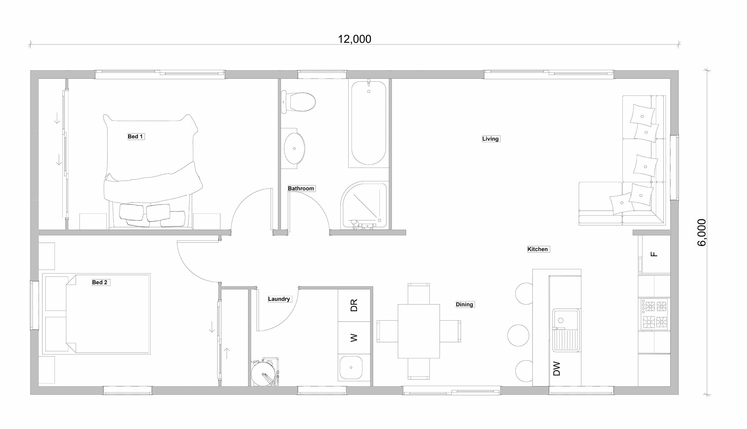 QuickBuild Homes 72sqm, 2 bedroom home floor plan