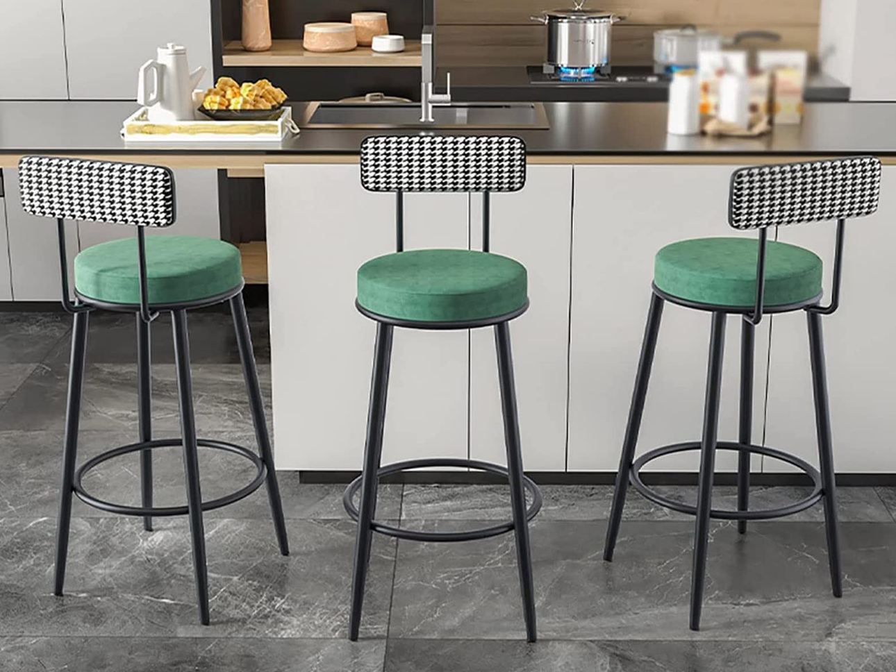 Set of 3 green bar stool.