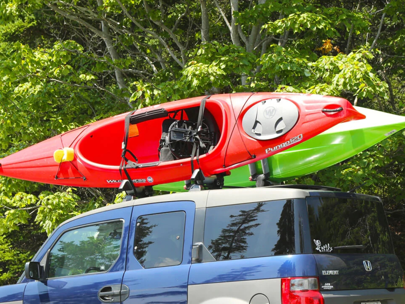 Kayak roof rack on a car. 