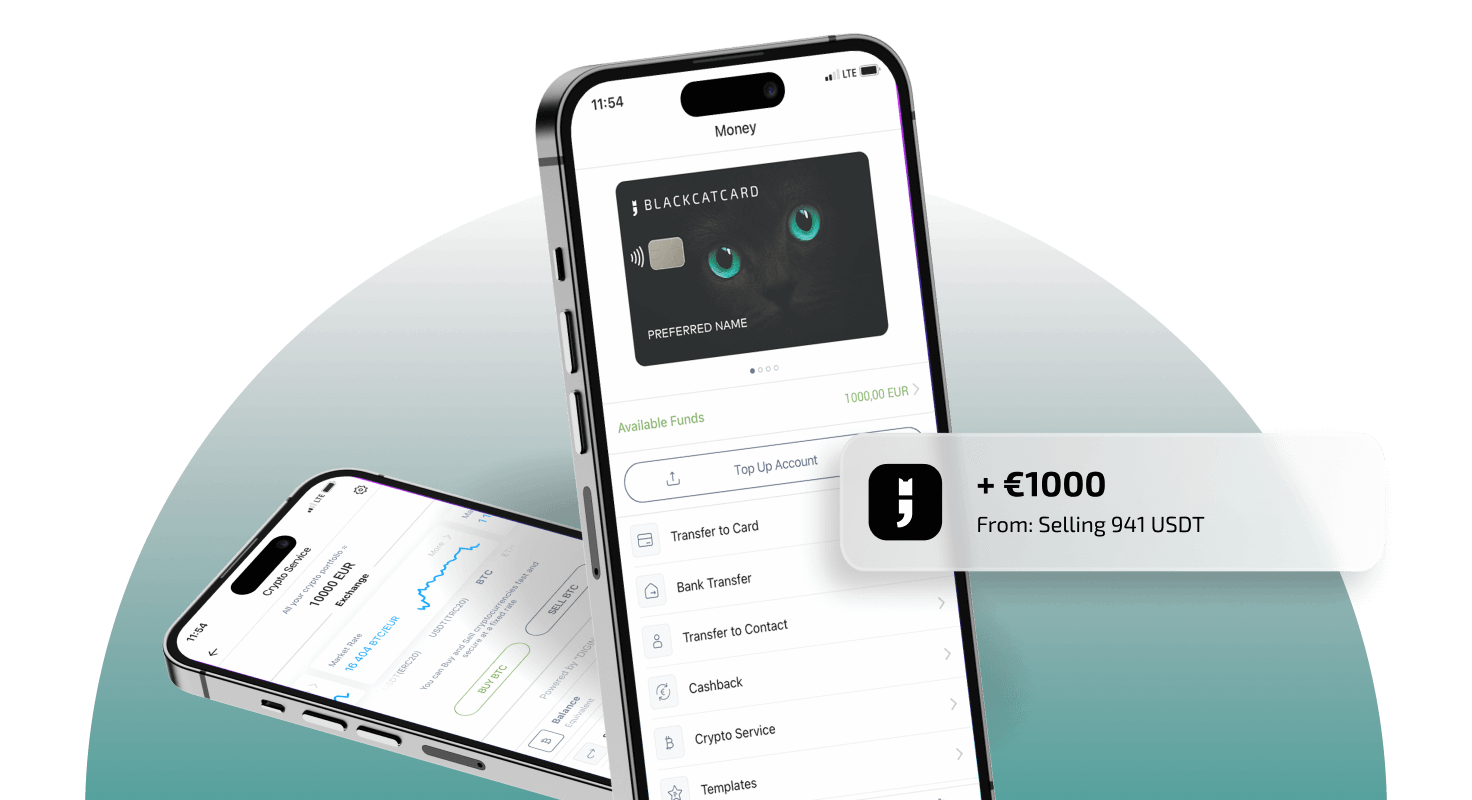Convert crypto to cash fast and easily via Blackcatcard mobile banking