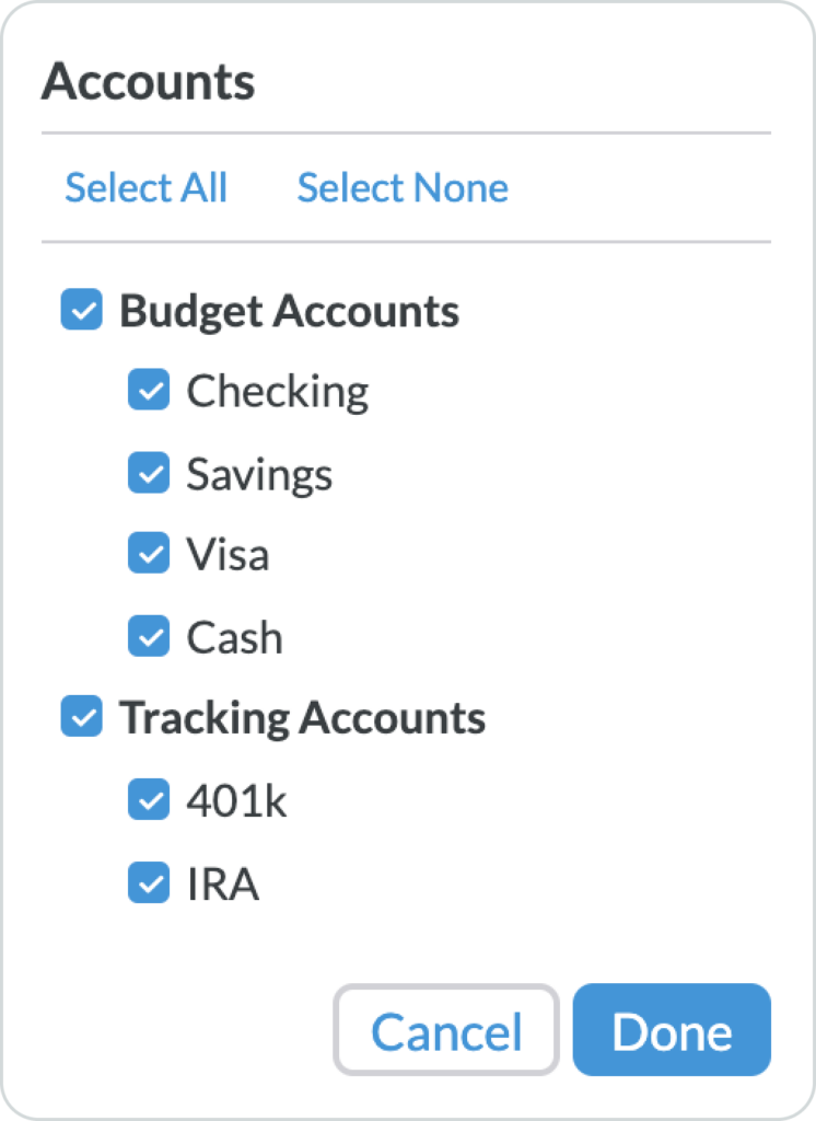 View specific accounts in your YNAB reports.