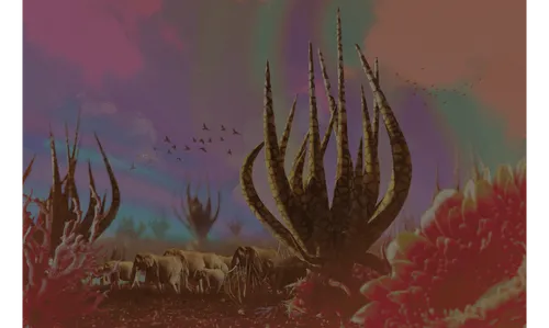 Depiction of Mindverse's terrain showcasing the otherworldly, eccentric, and surreal qualities of the biome