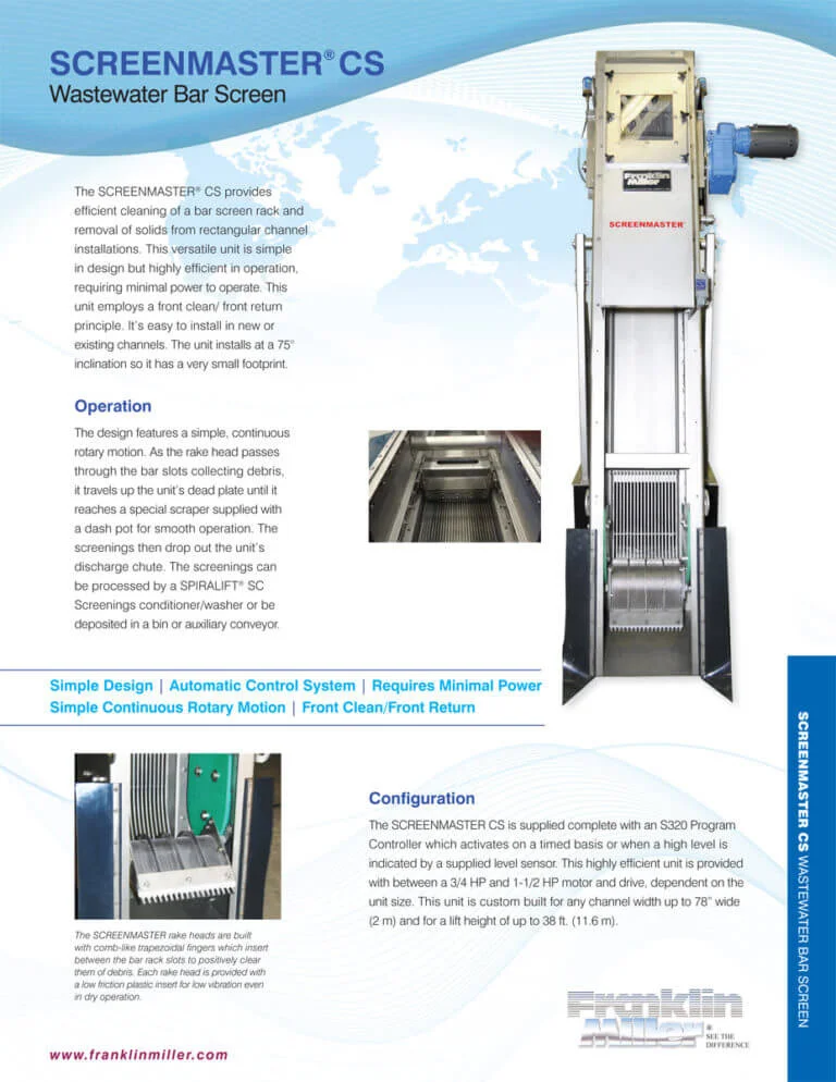 Wastewater Bar Screen | Screenmaster CS | Franklin Miller Inc