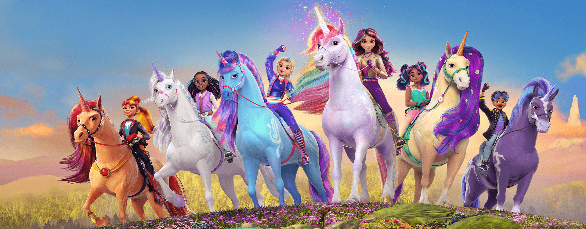 The six Unicorn Academy riders and their unicorns.