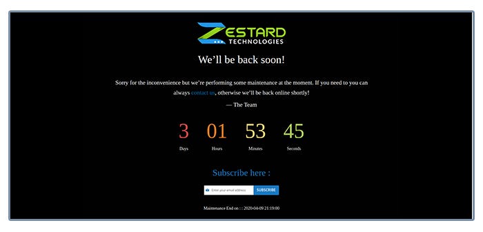 Site Maintenance Magento 2 Extension by Zestard Technologies