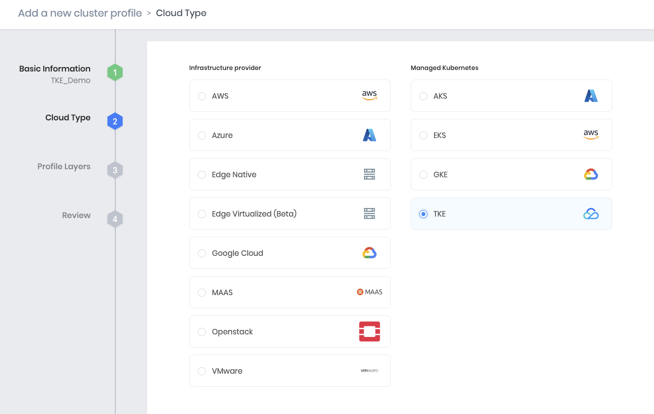 how to add a new cluster profile - cloud type