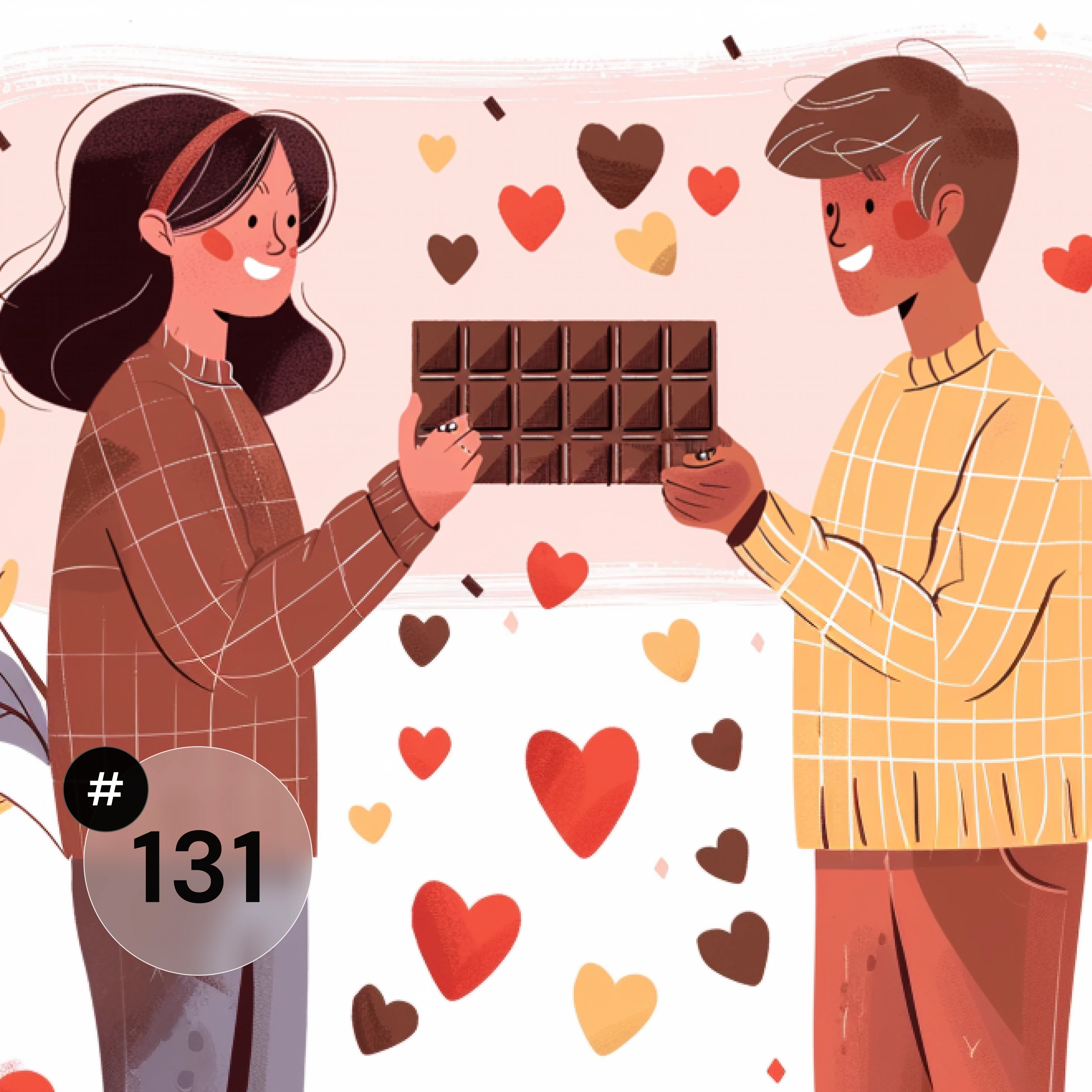 Image of two people sharing a bar of chocolate