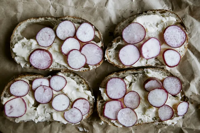 Maine Fare OpenFaced Radish and Butter Sandwiches