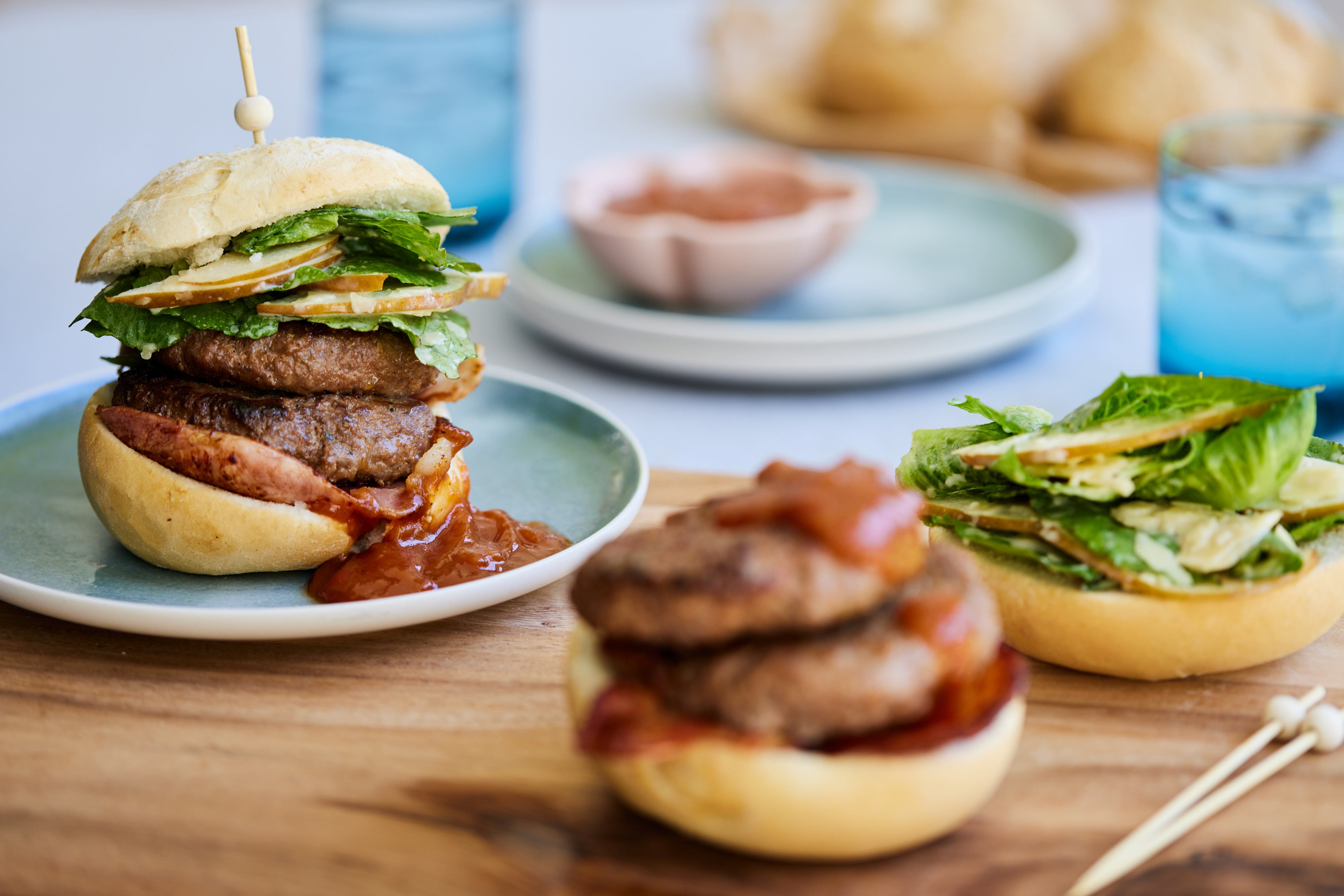 Kate Flower's Double Beef Summer Caesar Burger Rosemary and Garlic